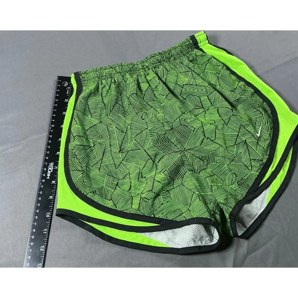 Nike Womens Dri-FIT Tempo Running Shorts Neon Green Black Geometric XS